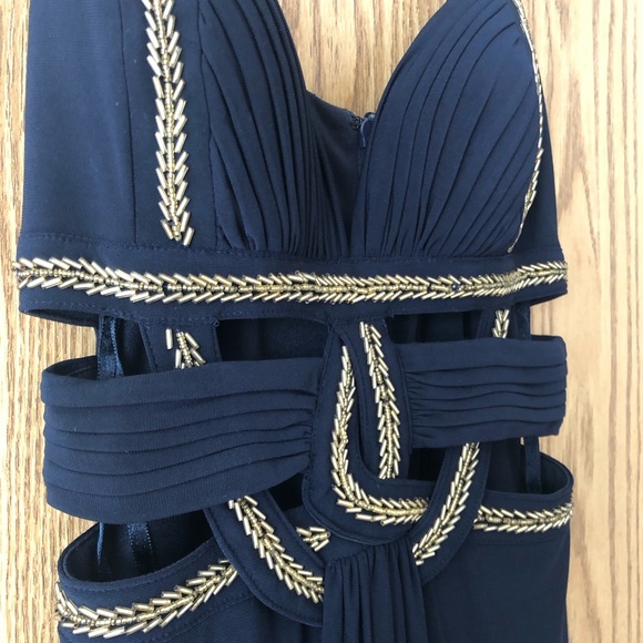 Laura Petites Navy Blue with Gold Sequin Dress - Picture 2 of 7